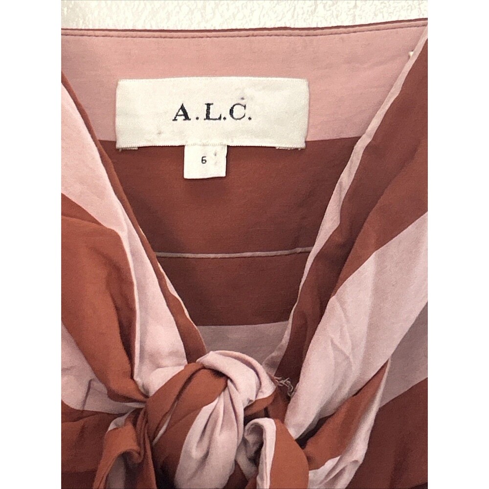ALC Laurel Sun Dress Rust Stripe Size 6 Garden Party Wedding Guest Sundress Midi - Picture 4 of 6